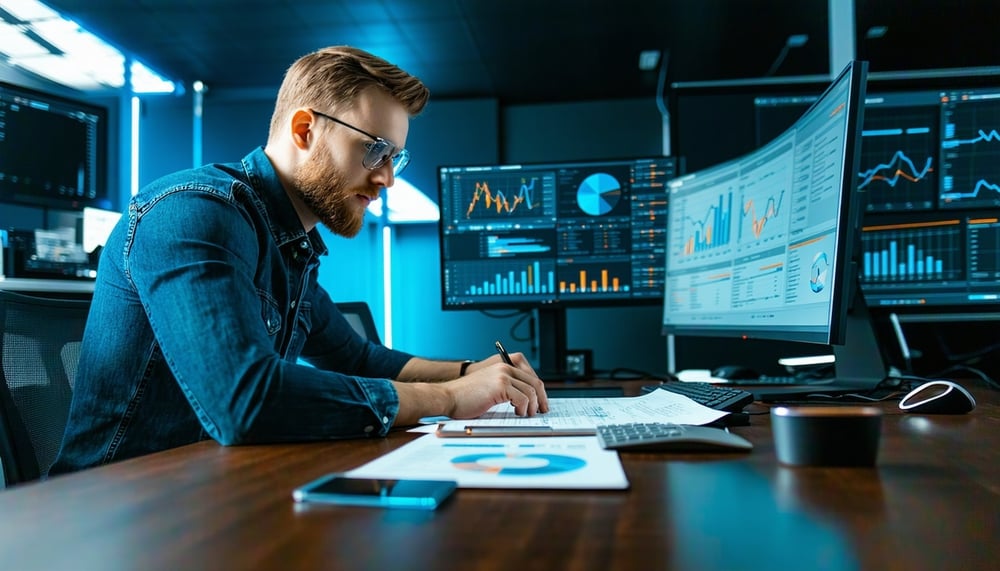 Data analyst working with spreadsheet and automation software